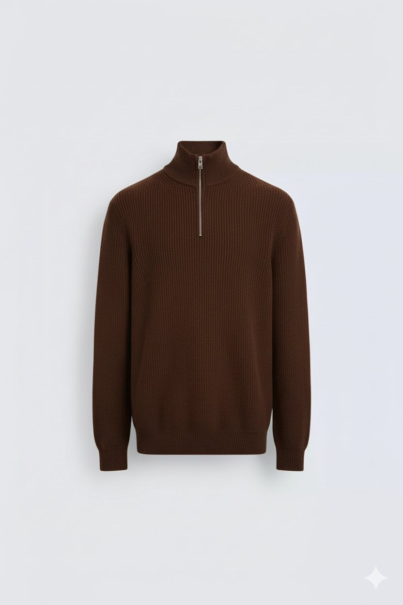 Erkek Regular Fit Ters Örgü Kazak Acı Kahve Eca056