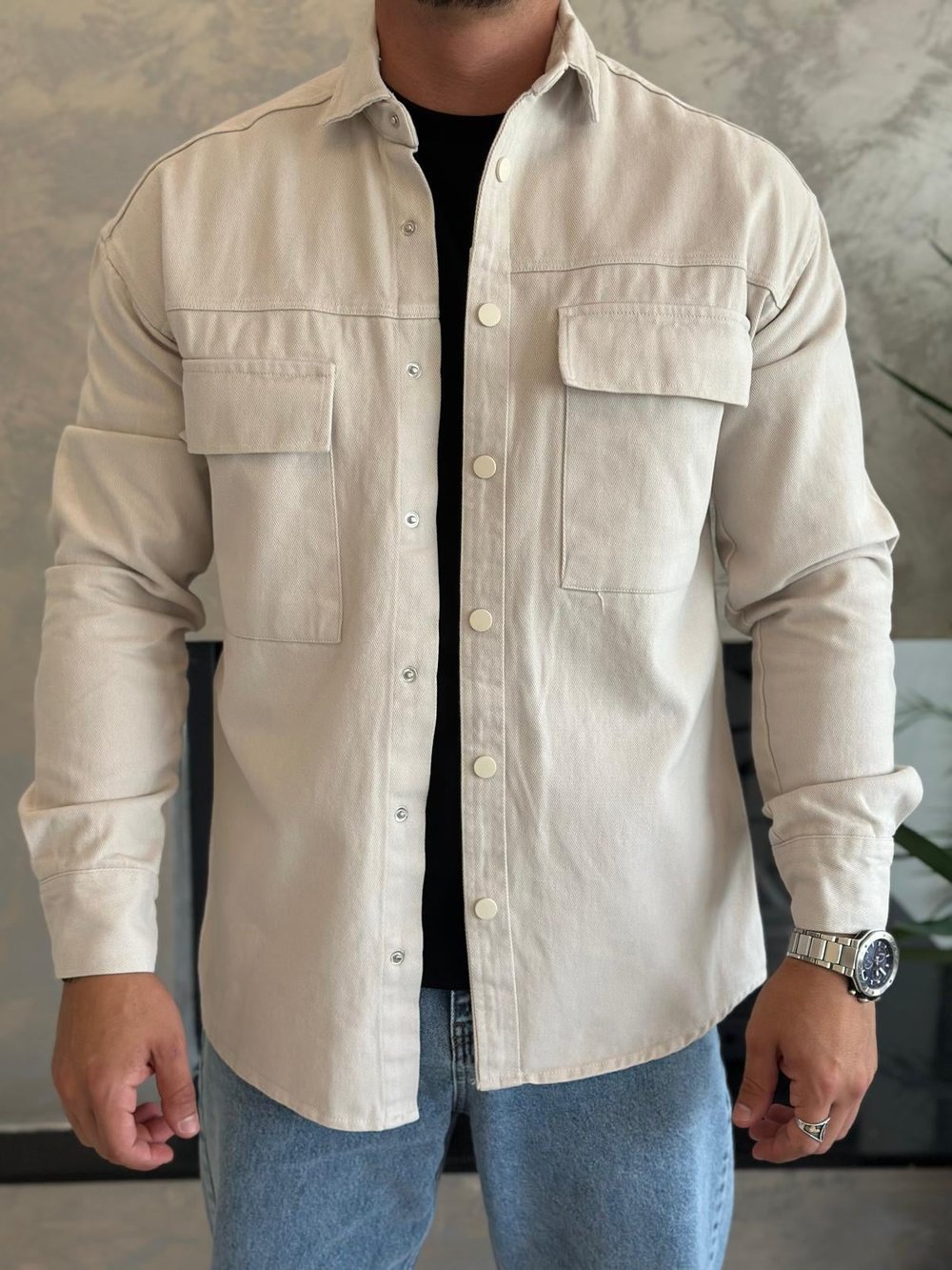 Erkek Regular Fit Uzun Ceket Bej Eca029