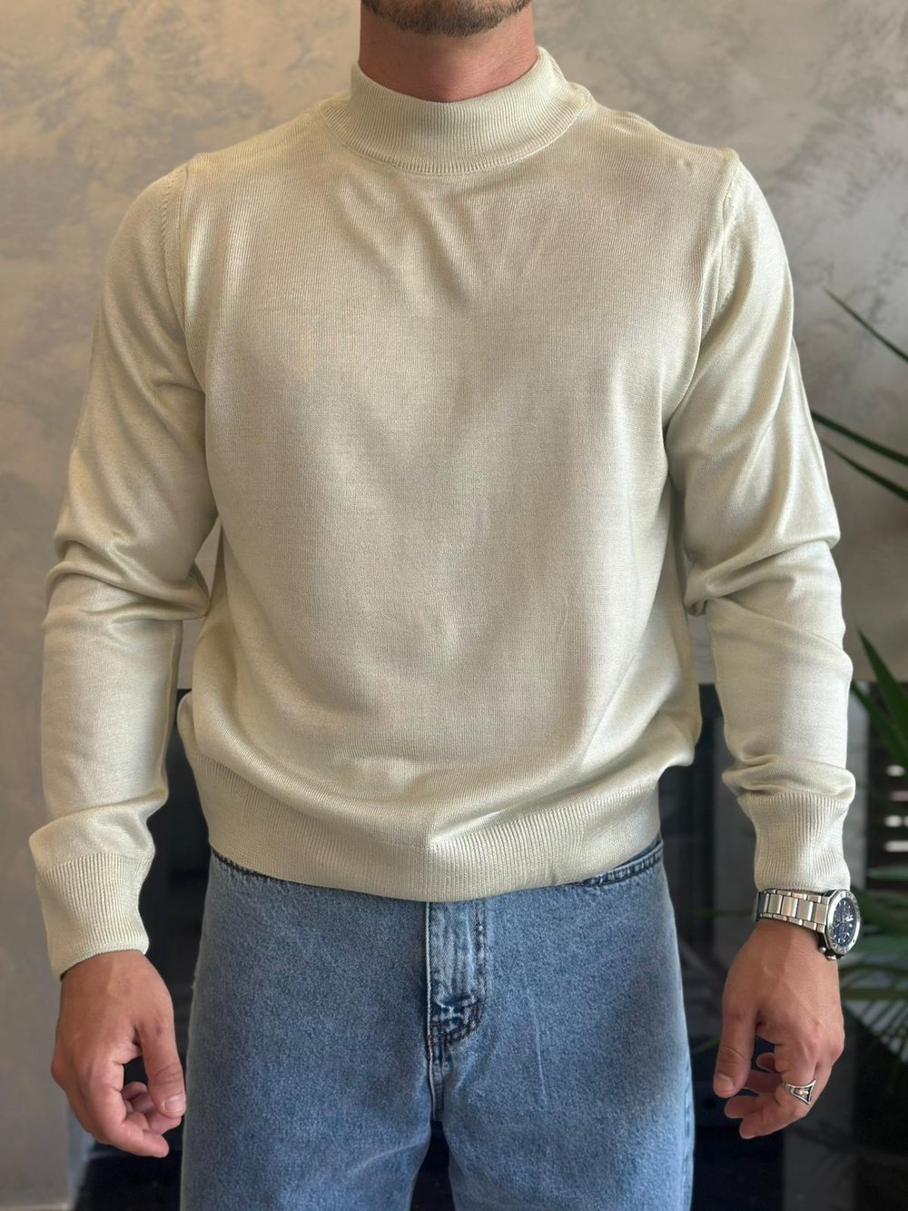 Erkek Regular Fit Yarım Balıkçı Yaka Triko Kazak Bej Eca042