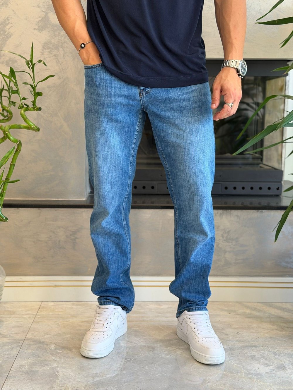 Erkek Straight Fit Jean Pantolon Light Blue Eca089