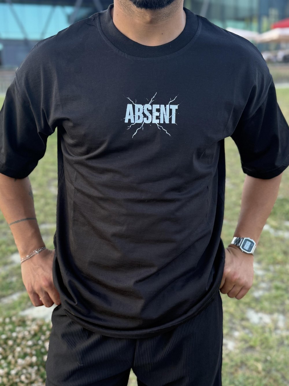 Absent Baskılı Siyah Regular Kalıp T-Shirt