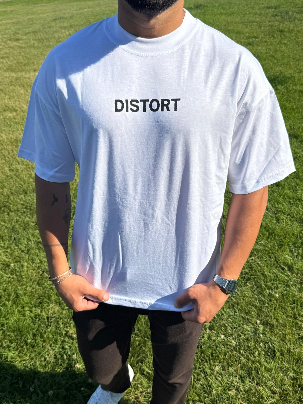 Distort Baskılı Beyaz Regular Kalıp T-Shirt
