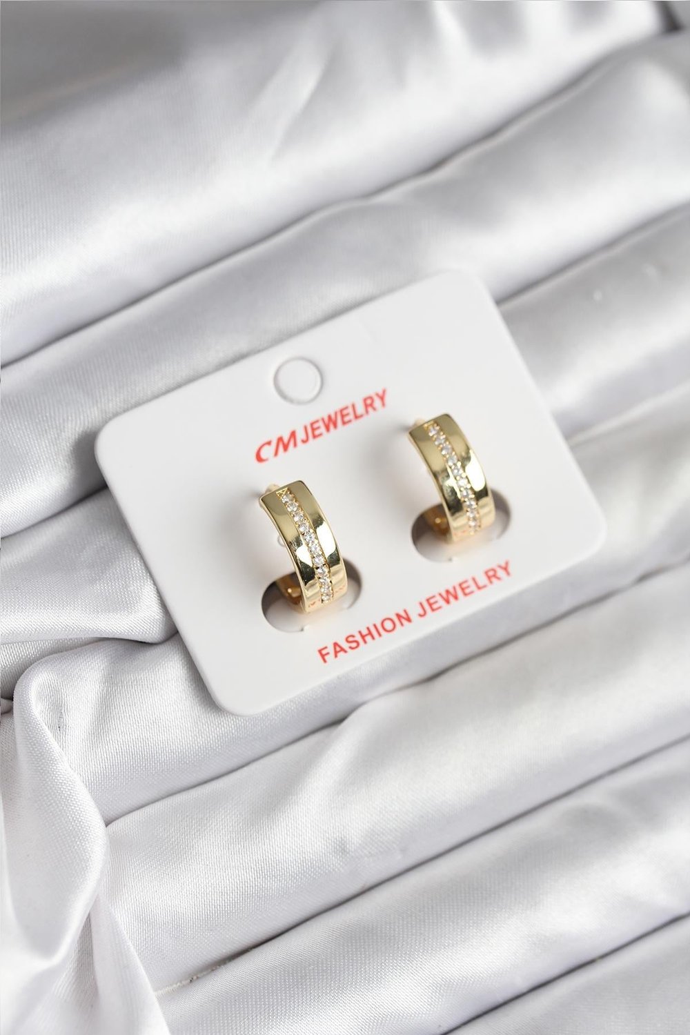 14K Gold Renk Kaplama Zirkon Taşlı Halka Model CM Kadın Küpe