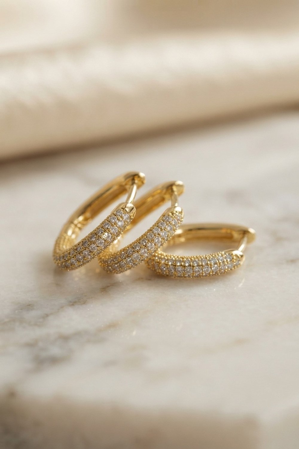 3 lü Set Gold Renk Zirkon Taşlı Kare Halka Küpe