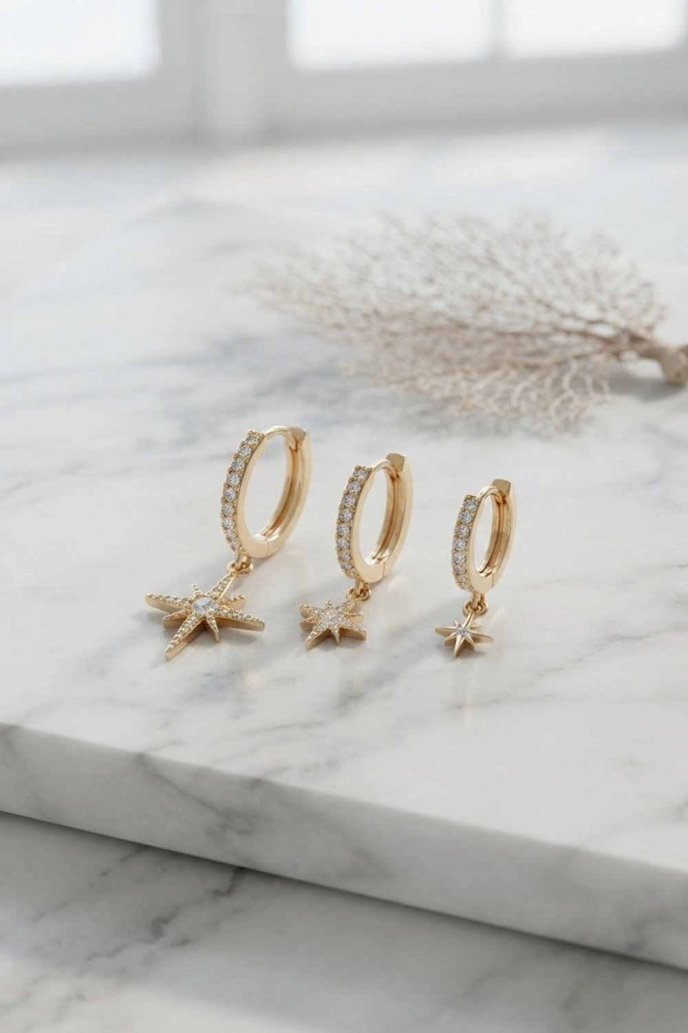 Gold Renk Kutup Yıldız Model 3 lü Küpe Seti