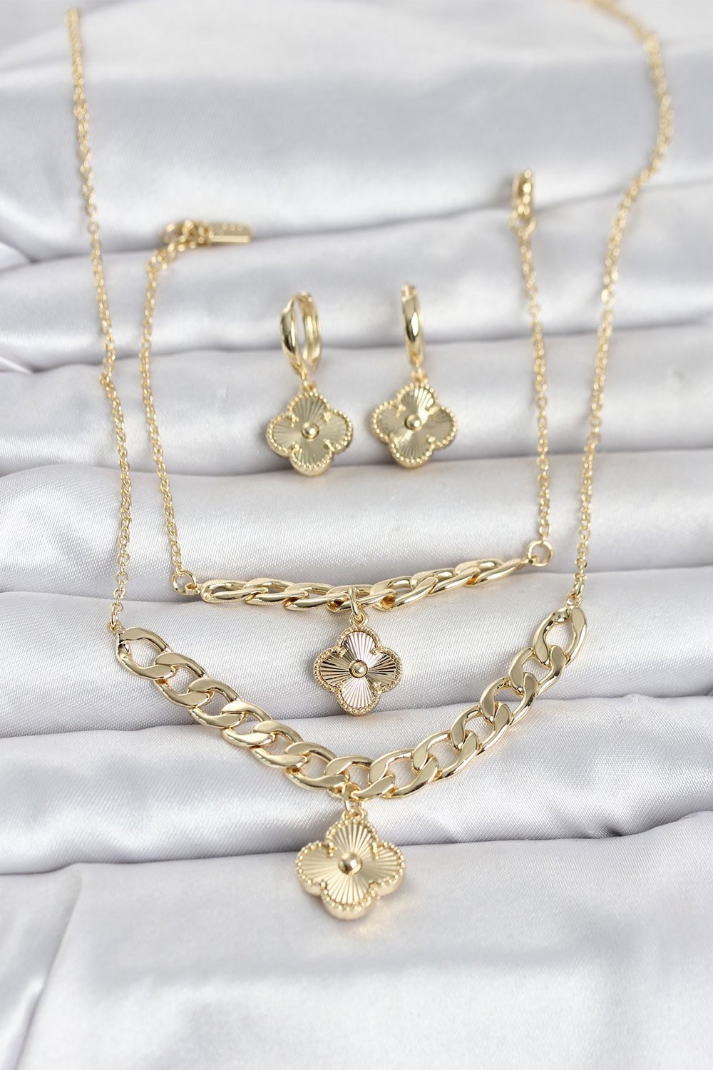 Gold Renk Pirinç Kolye Bileklik ve Küpe Seti
