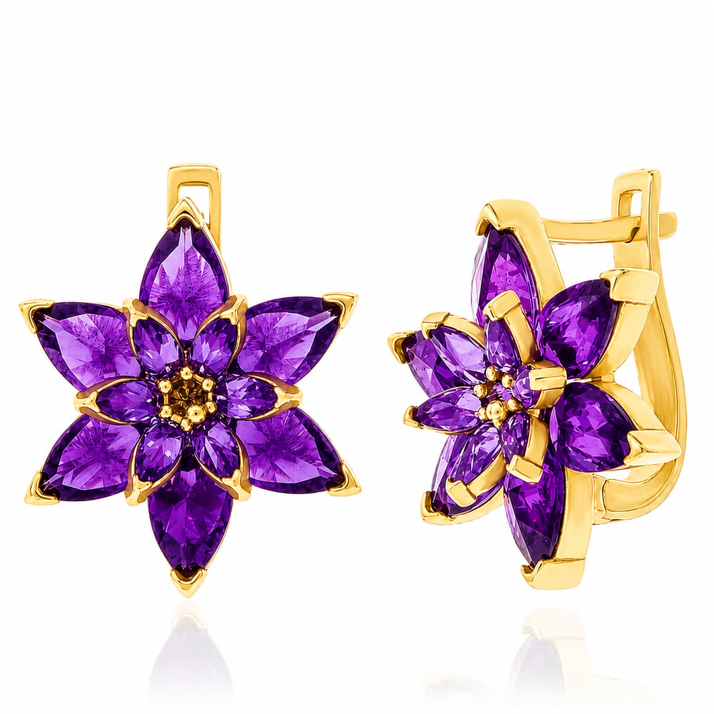 Gümüş Gold Mor Lotus Çiçeği Kadın Küpe
