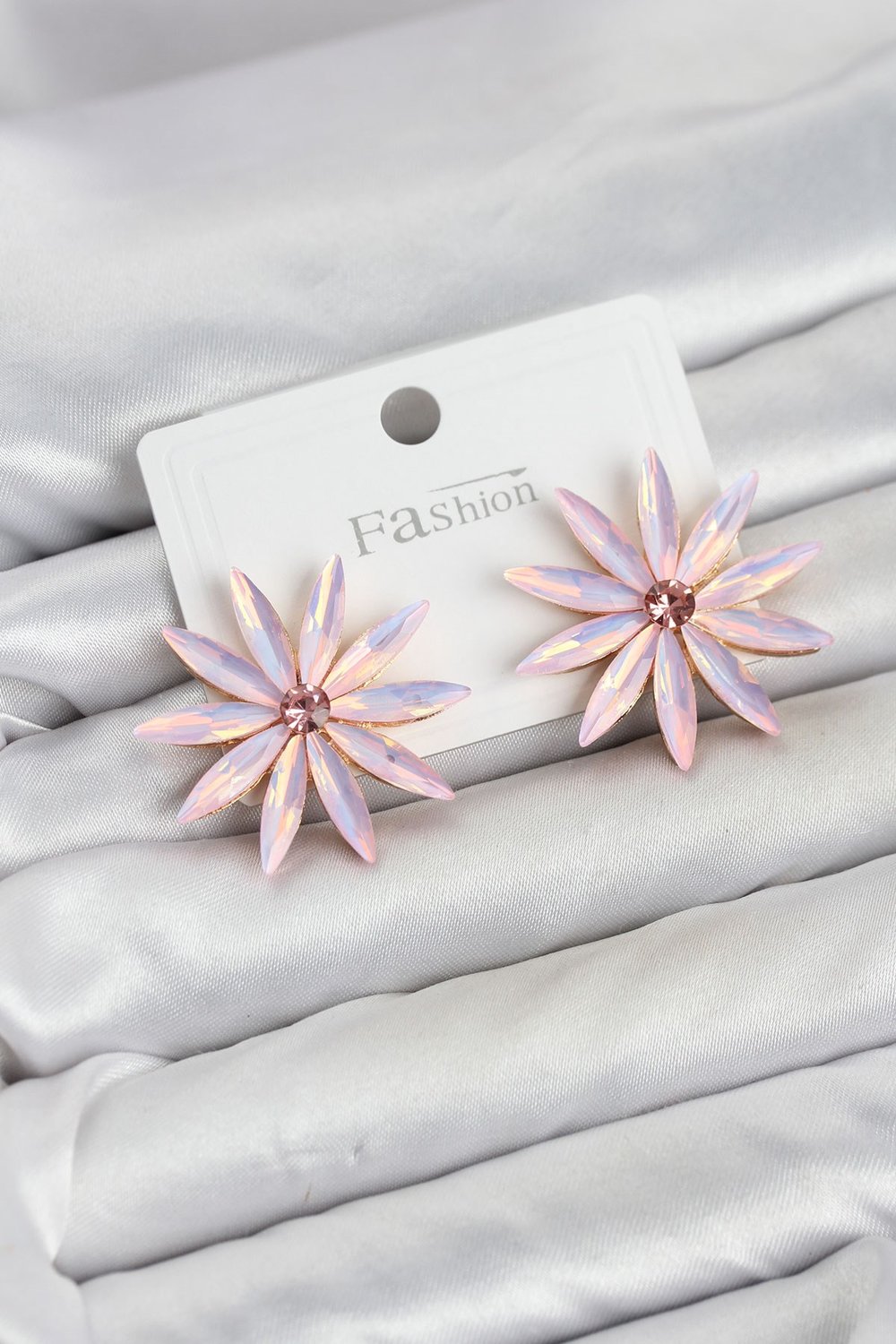 Pembe Kristal Taşlı Lotus Model Kadın Küpe