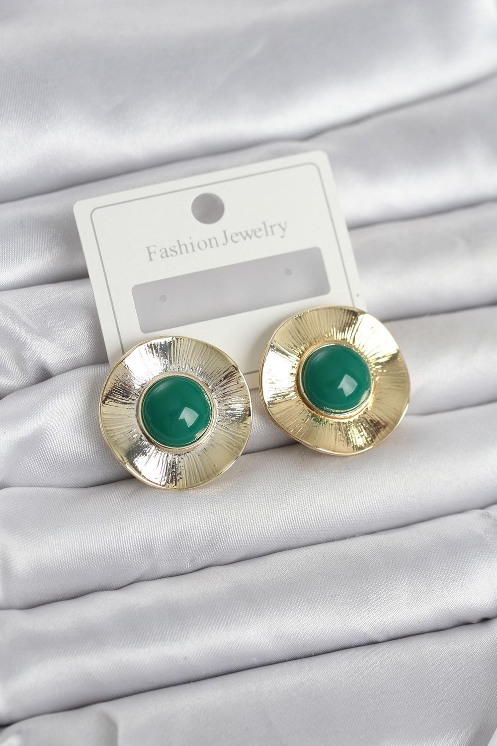 Vintage Model Yeşil Gold Renk Pirinç Kadın Küpe