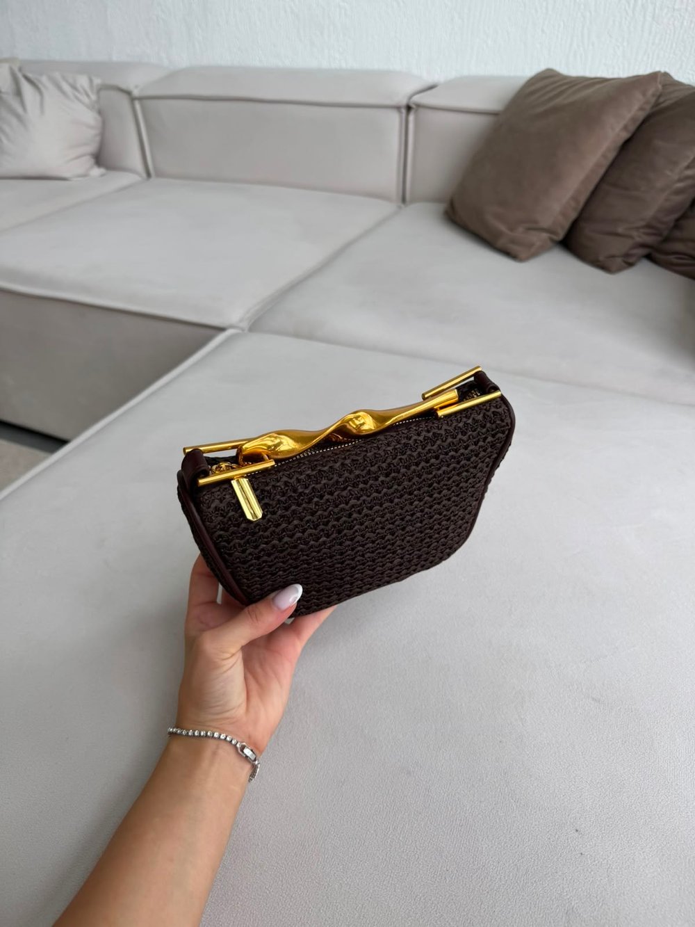 Acı Kahve Hasır Gold Saplı Zr Model Çanta