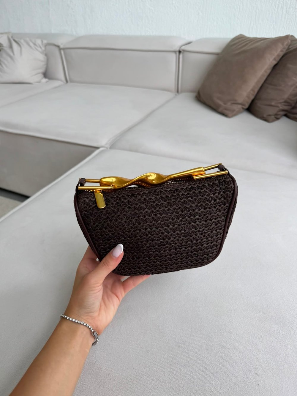Acı Kahve Hasır Gold Saplı Zr Model Çanta