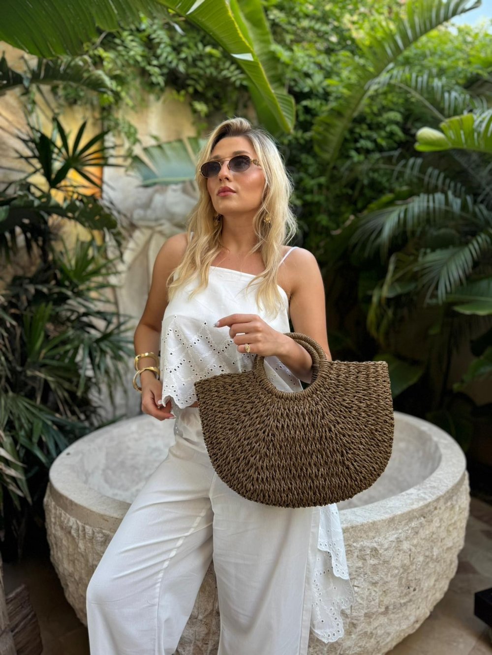 Acı Kahve Oval Charlotte Hasır Çanta