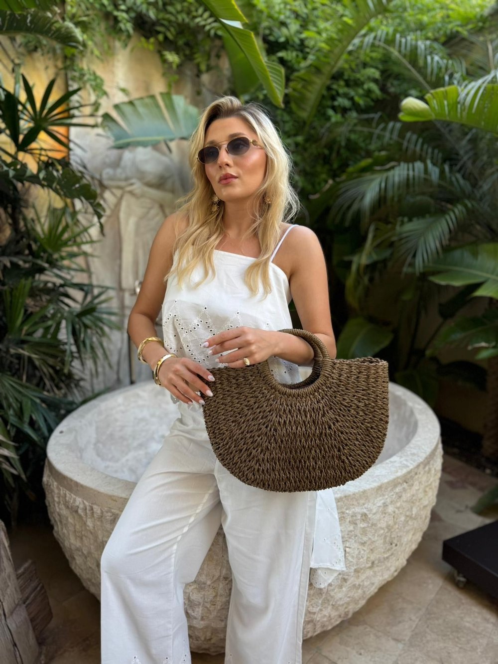 Acı Kahve Oval Charlotte Hasır Çanta