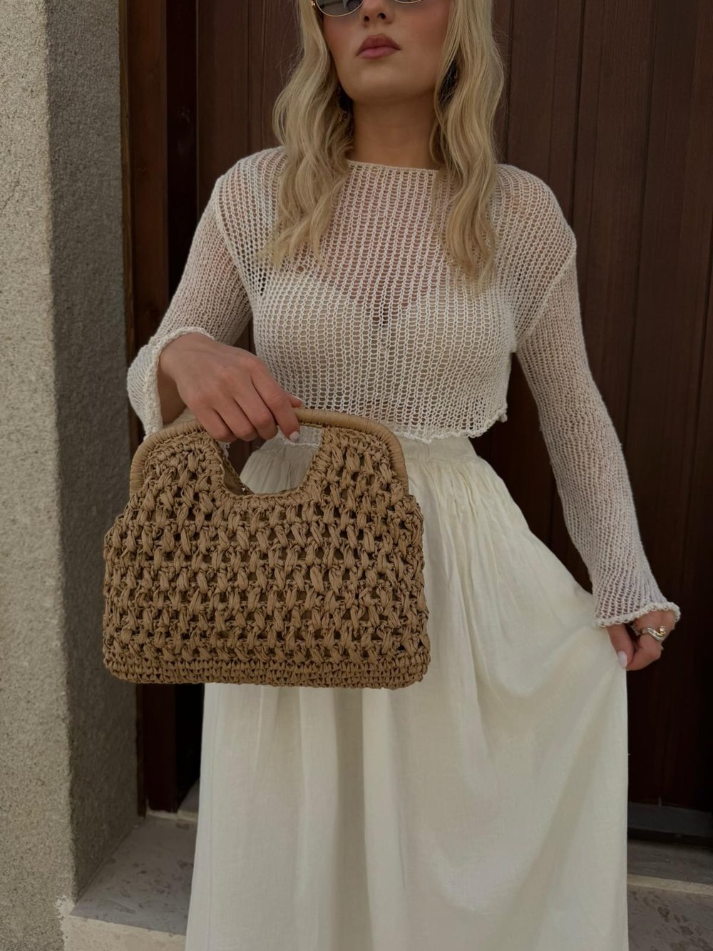 Camel Hasır Mng Clutch Çanta