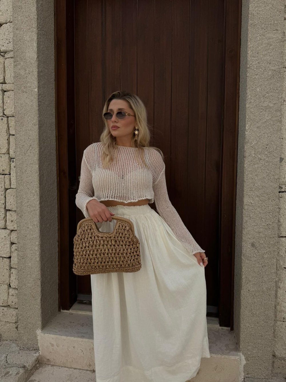Camel Hasır Mng Clutch Çanta
