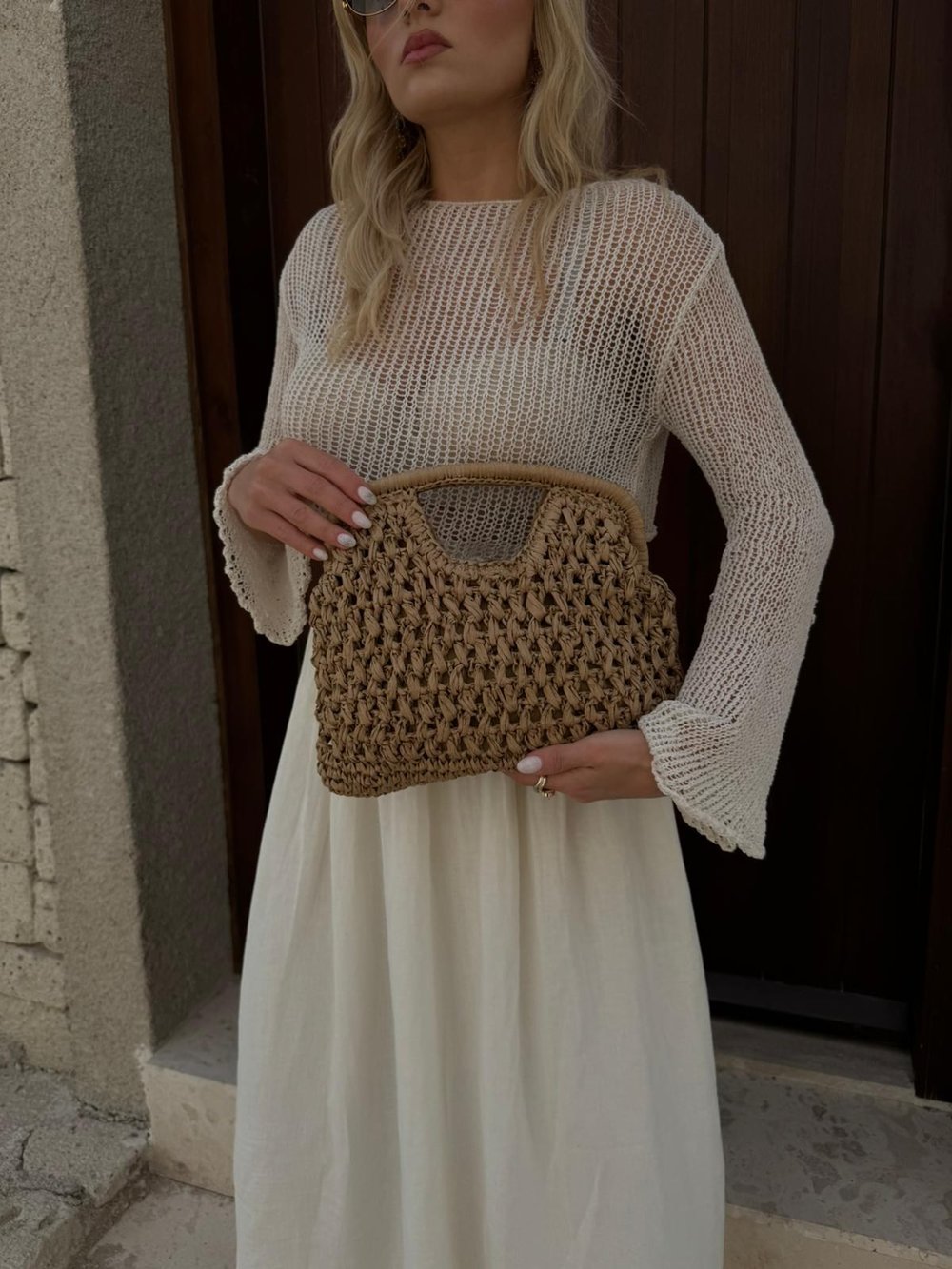 Camel Hasır Mng Clutch Çanta