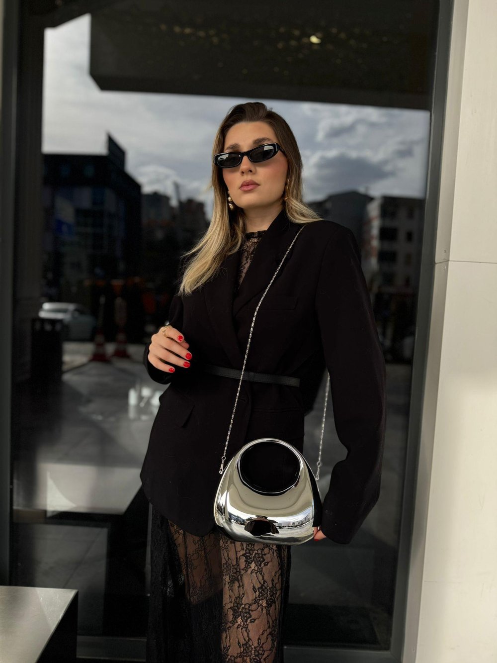 Gümüş Glam Sert Plaka Çanta