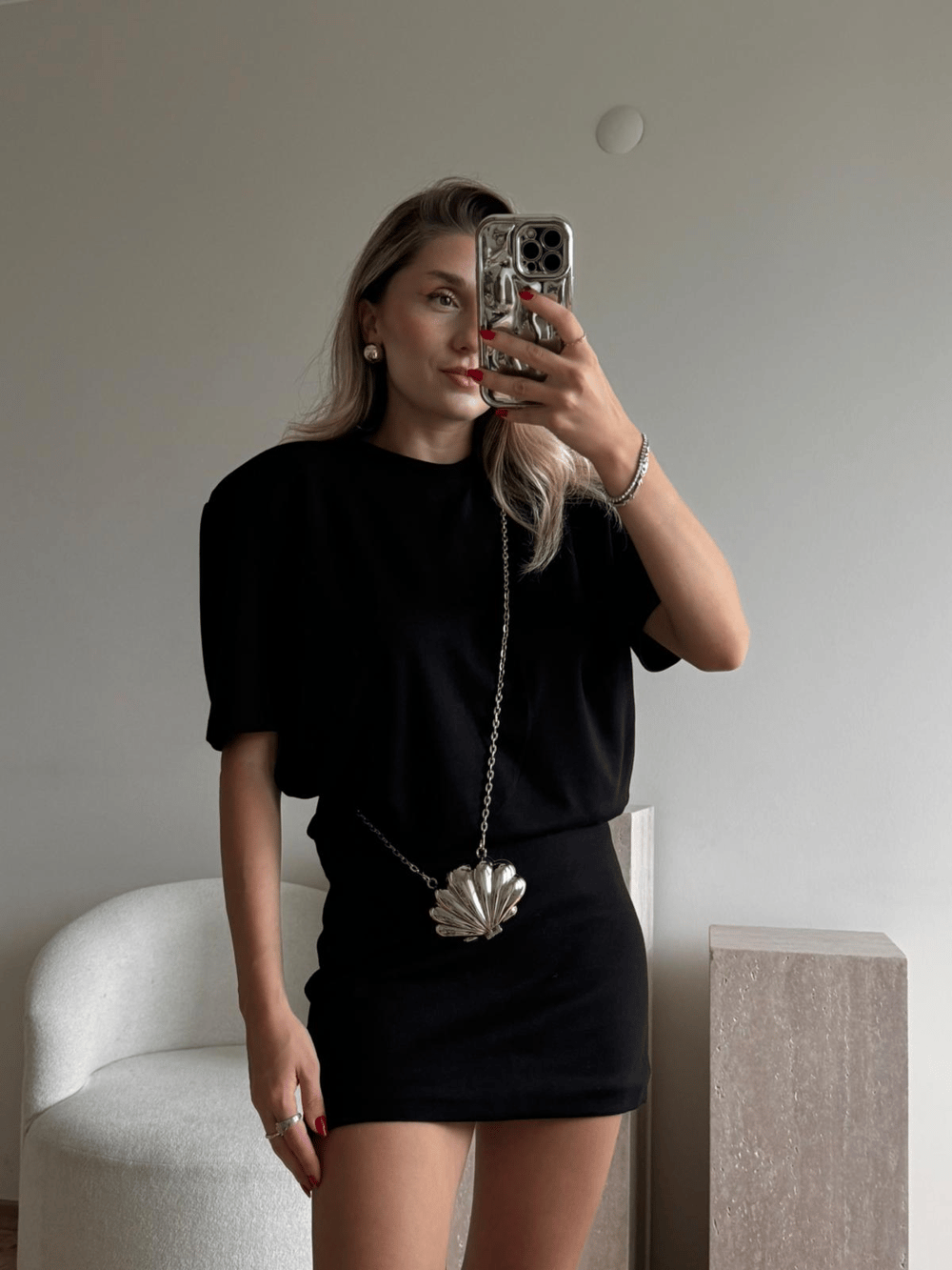 Gümüş Mini İstiridye Plaka Çanta