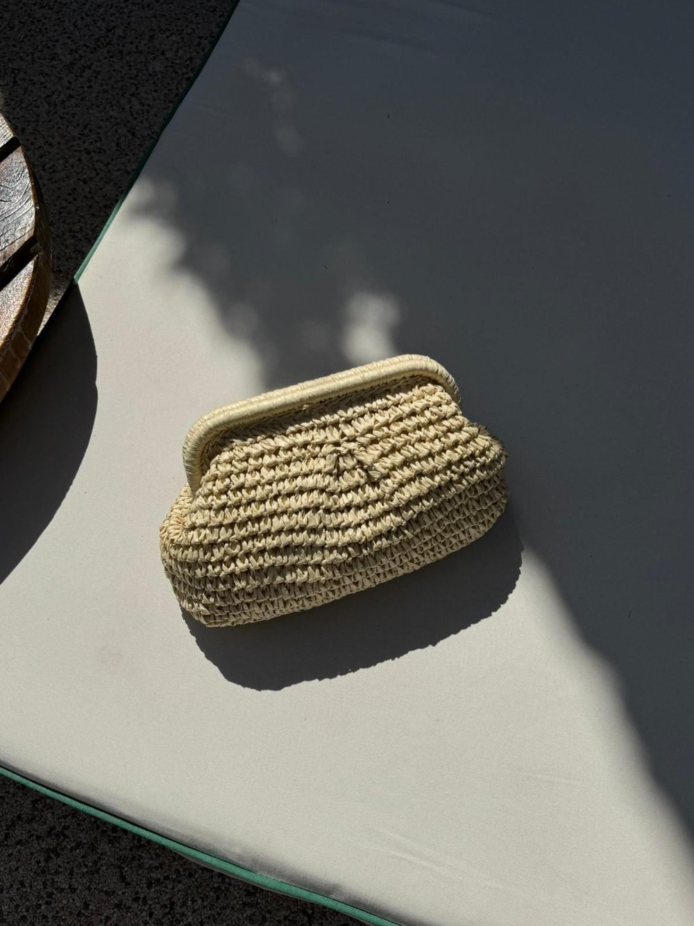Krem Hasır Clutch Çanta