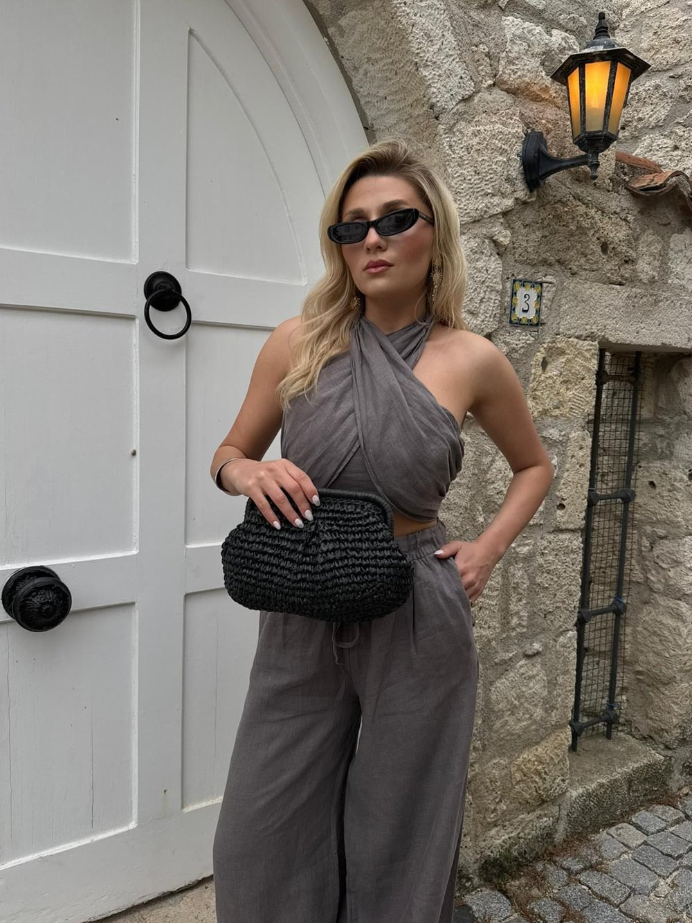 Siyah Clutch Hasır Çanta