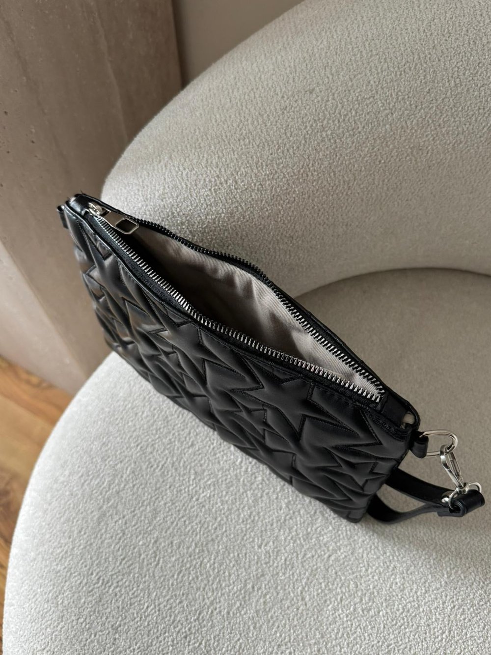 Siyah Yıldız Dikişli Clutch Star Çanta