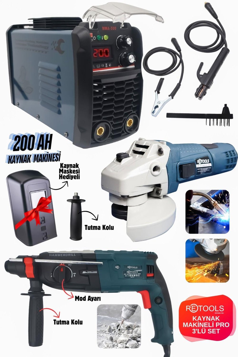 KAYNAK MAKİNELİ ELEKTRİKLİ 3'LÜ SET