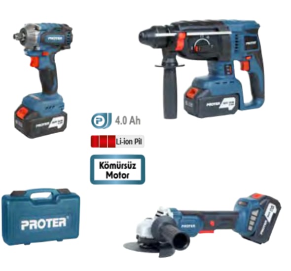 PST 913 TRİO 4.0 Ah 20 V Li-ion Pil  Kömürsüz Şarjlı (Üçlü Makina Set)