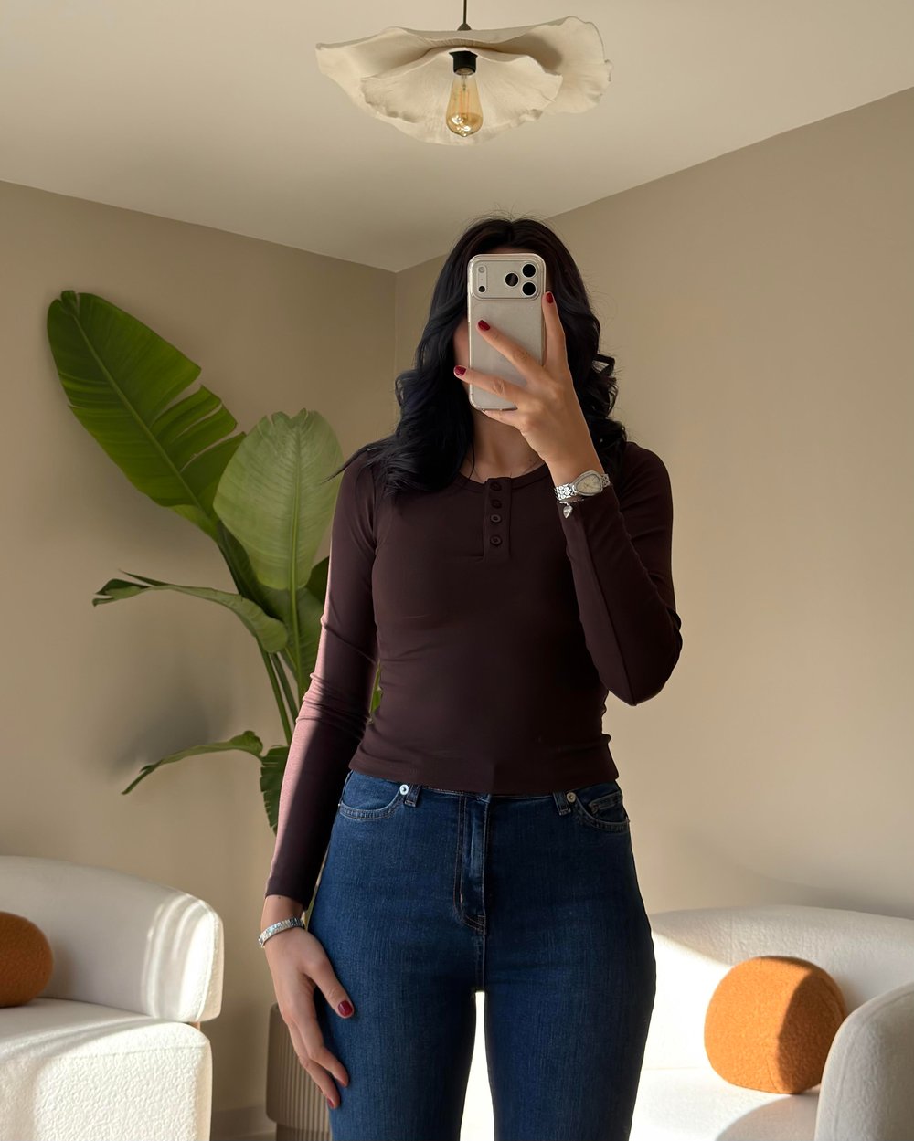 KAHVE BİSİKLET YAKA DÜĞMELİ BLUZ