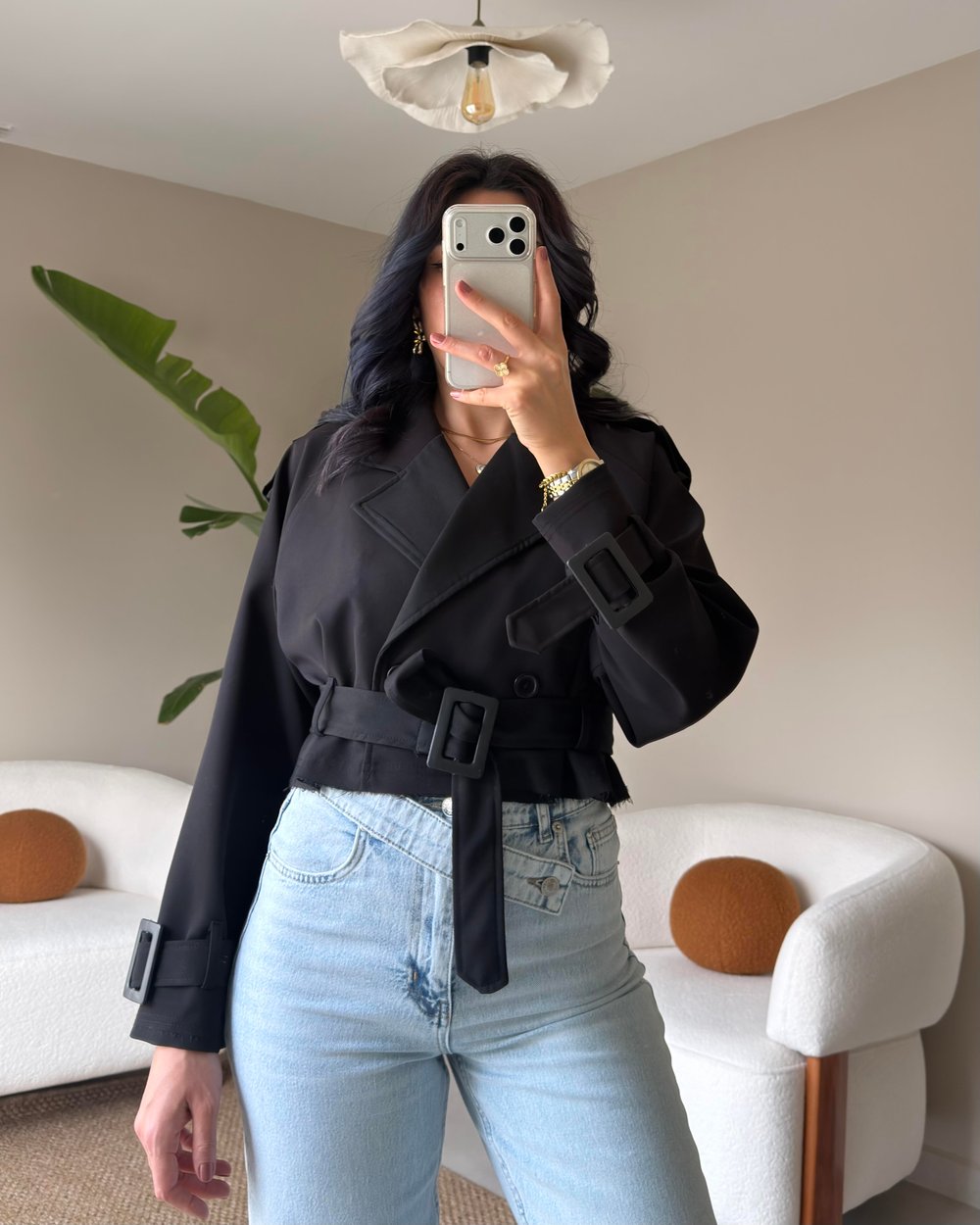 SİYAH CROP TRENÇ