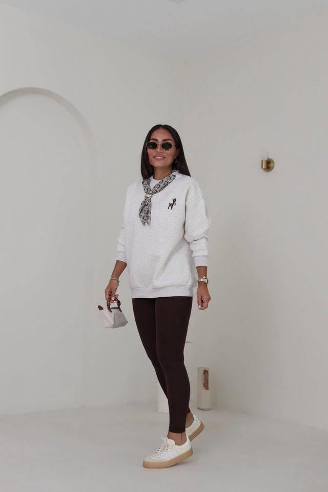 BEJ YAKA FULARLI SWEATSHIRT