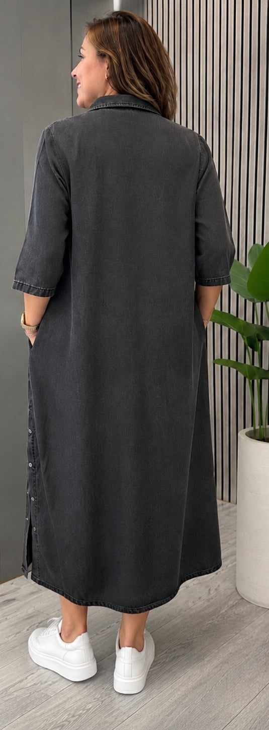 Gömlek yaka Tasarım tencel elbise