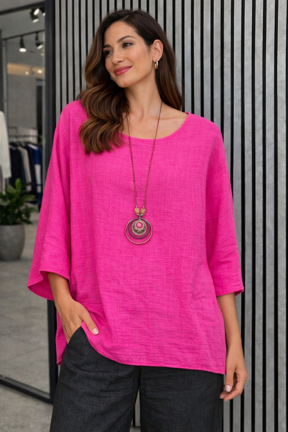 Kolyeli Owersize Pamuk Bluz