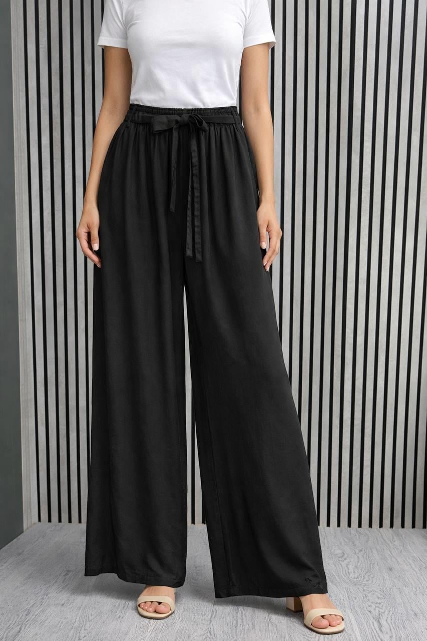 Tencel Bol Paça Pantolon – Bel Lastikli & Kuşak Detaylı Premium Rahat Seri