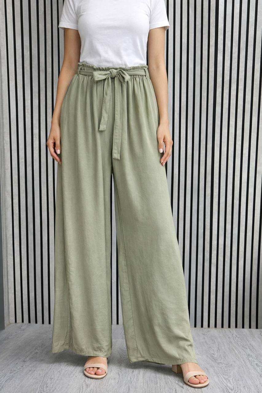 Tencel Bol Paça Pantolon – Bel Lastikli & Kuşak Detaylı Premium Rahat Seri