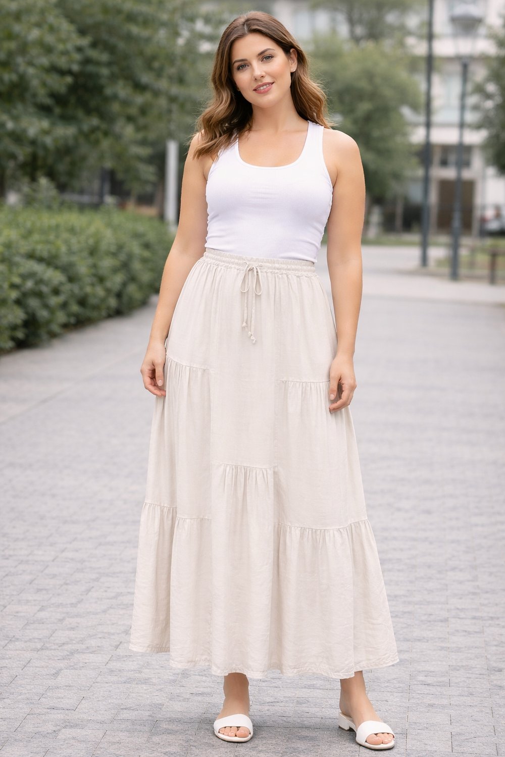 Tencel Dokulu Katlı Maxi Etek | Bel Lastikli & Bağcıklı