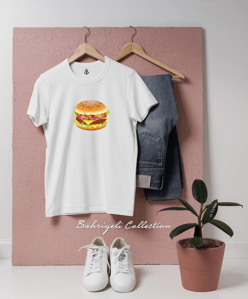 Oversize Hamburger Hot dog Cheeseburger Tasarımlı Unisex T-Shirt