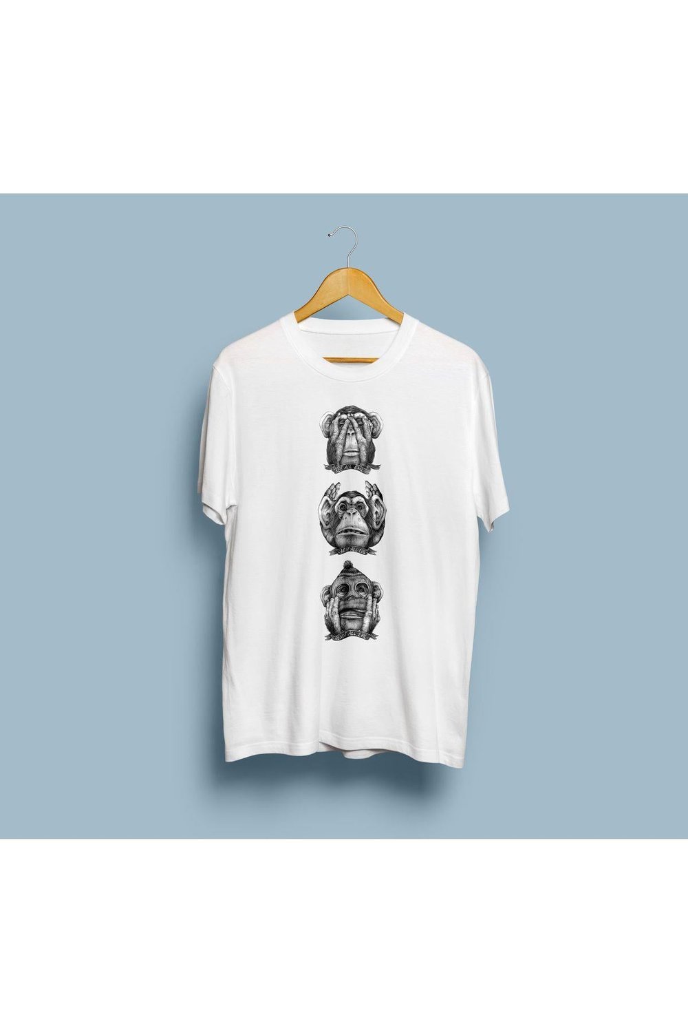 Oversize Siyah Beyaz Üç Maymun Tasarım Unisex T-shirt