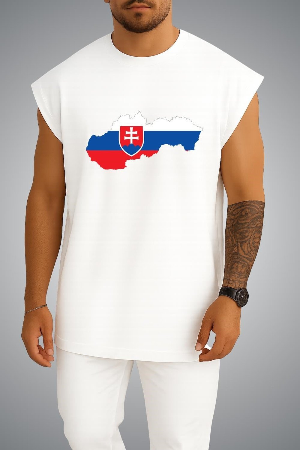 Oversize Slovakya Bayrağı Ve Haritası Göğüs Baskılı Atlet