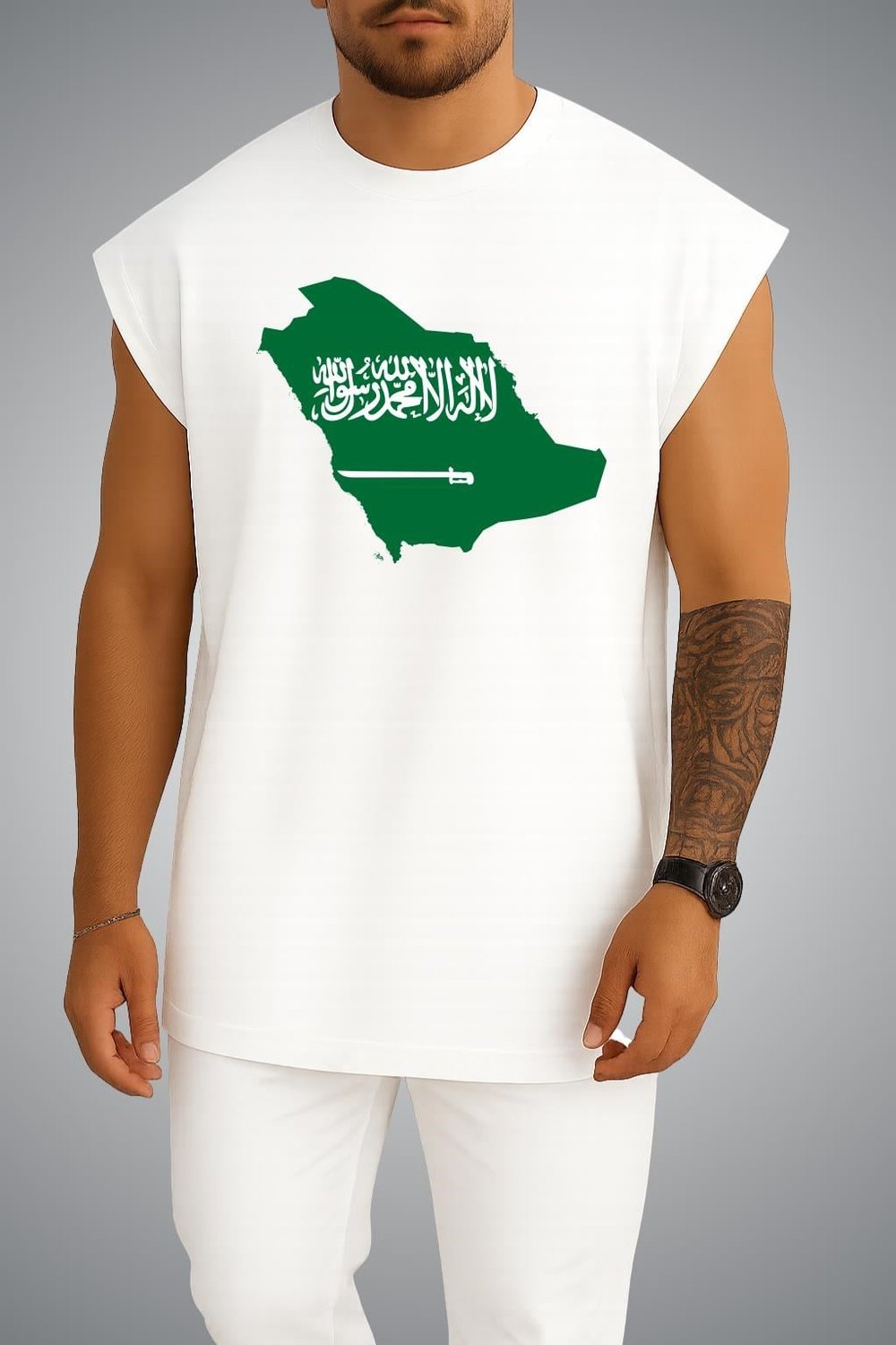 Oversize Suudi Arabistan Bayrağı Ve Haritası Göğüs Baskılı Atlet