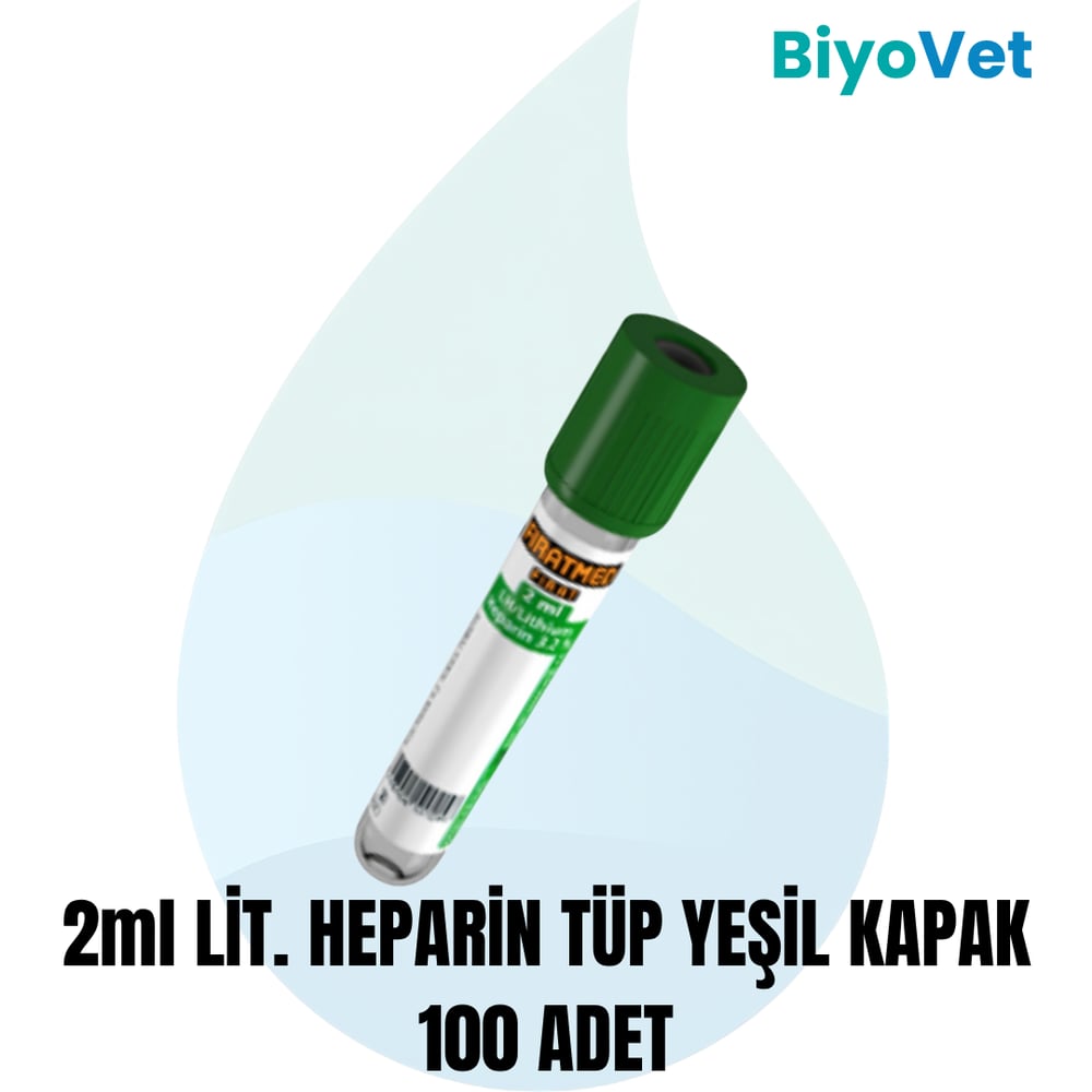 2ml LİTYUM HEPARİNLİ TÜP 100 ADET YEŞİL KAPAK