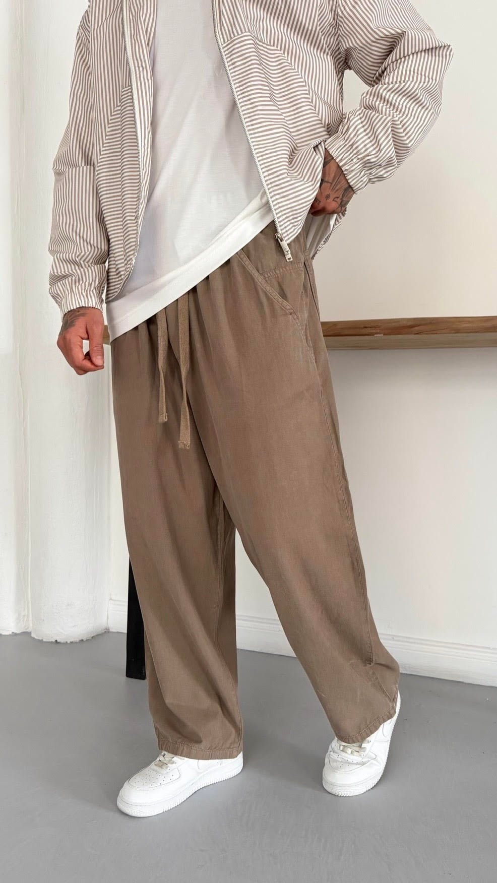 Açık Kahve Yıkamalı Super Baggy Pantolon