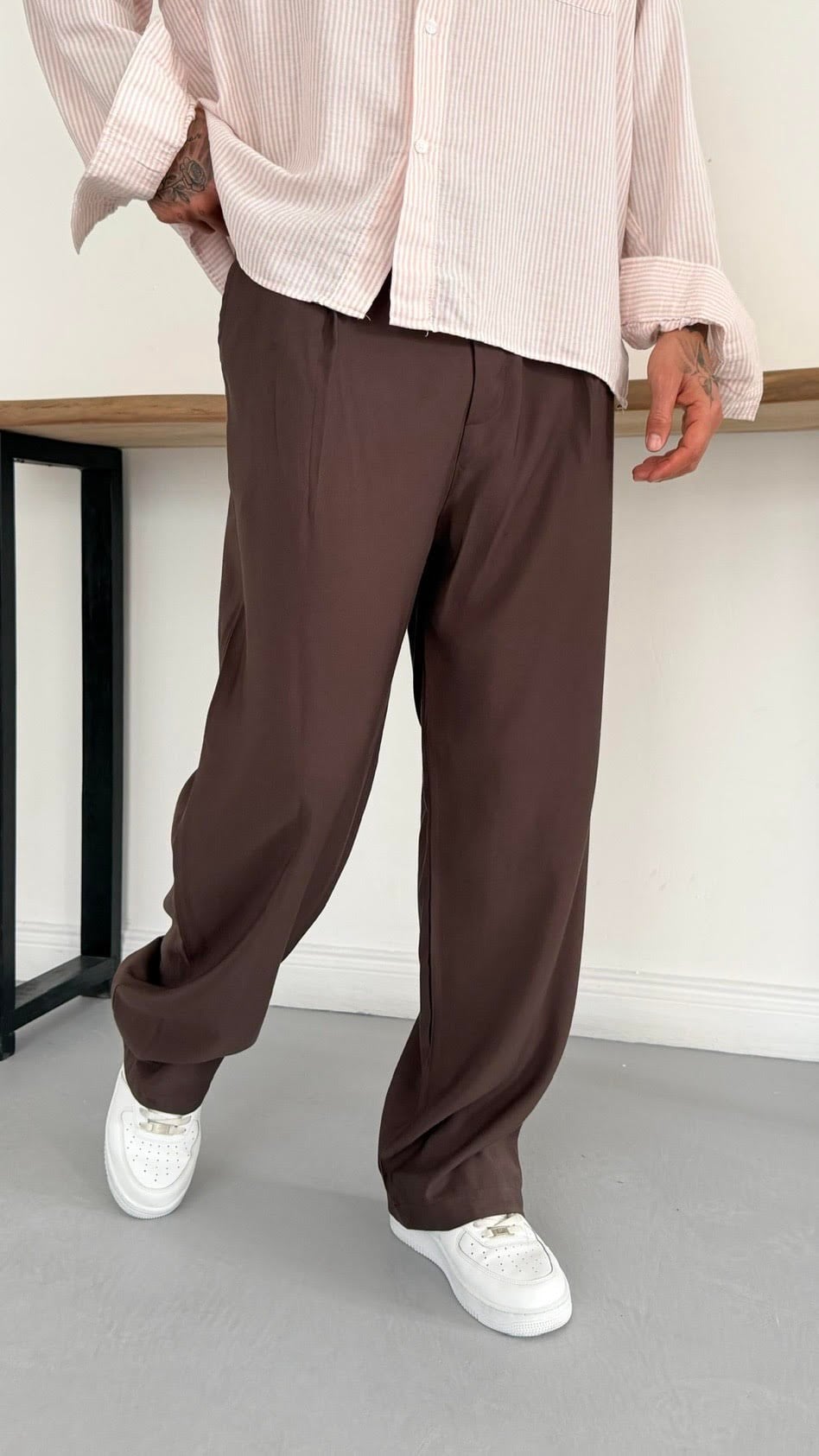 Baggy Kemerli Kahve Pantolon