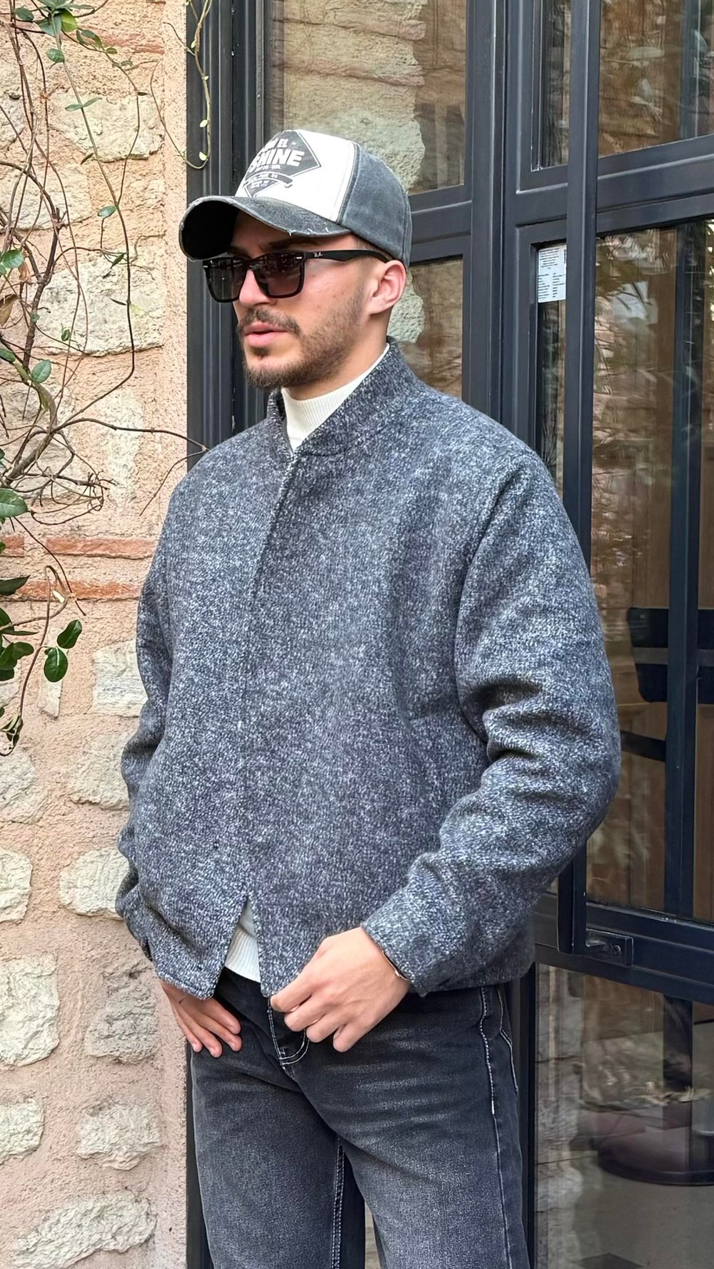 Düğmeli Astarlı Kaşe Crop Ceket