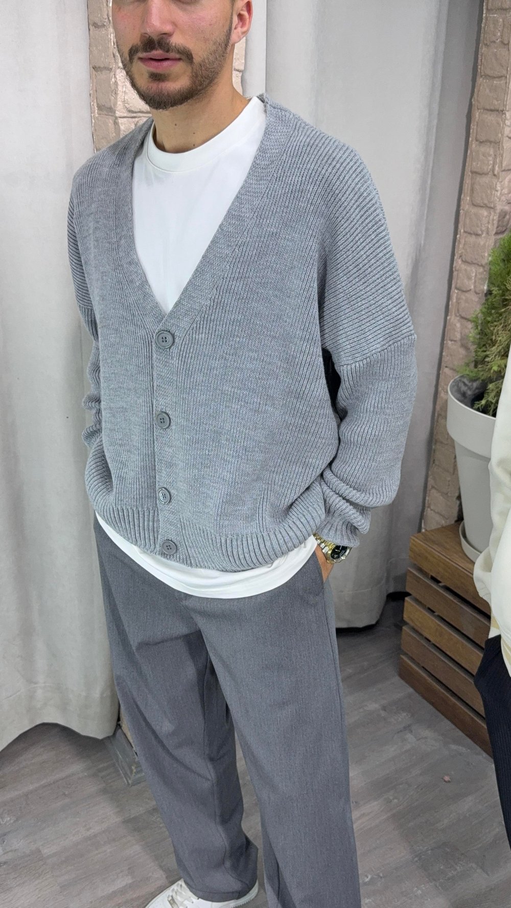 Düğmeli Oversize Hırka