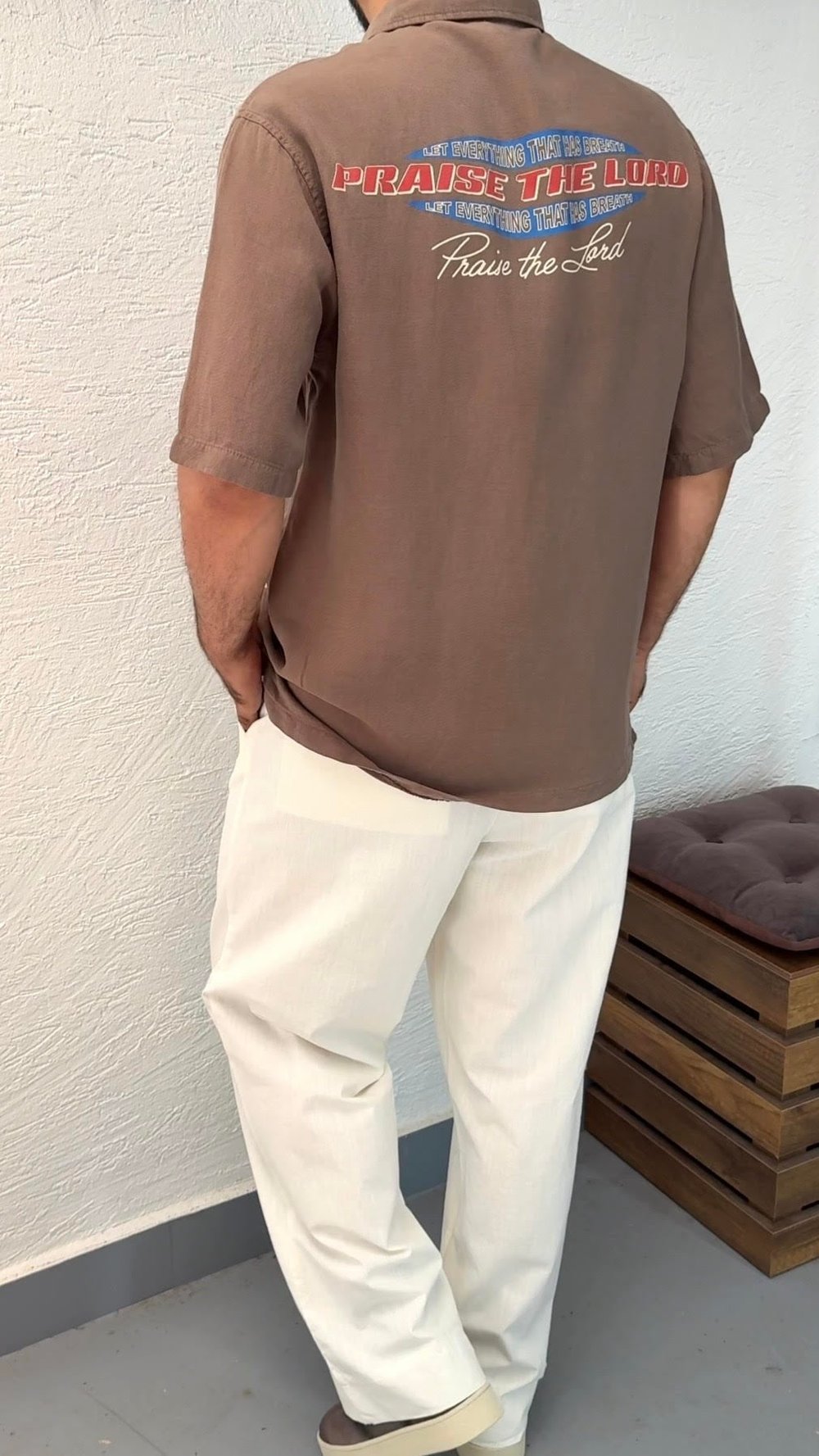 Oversize Cep Detay Arkası Baskılı TShirt