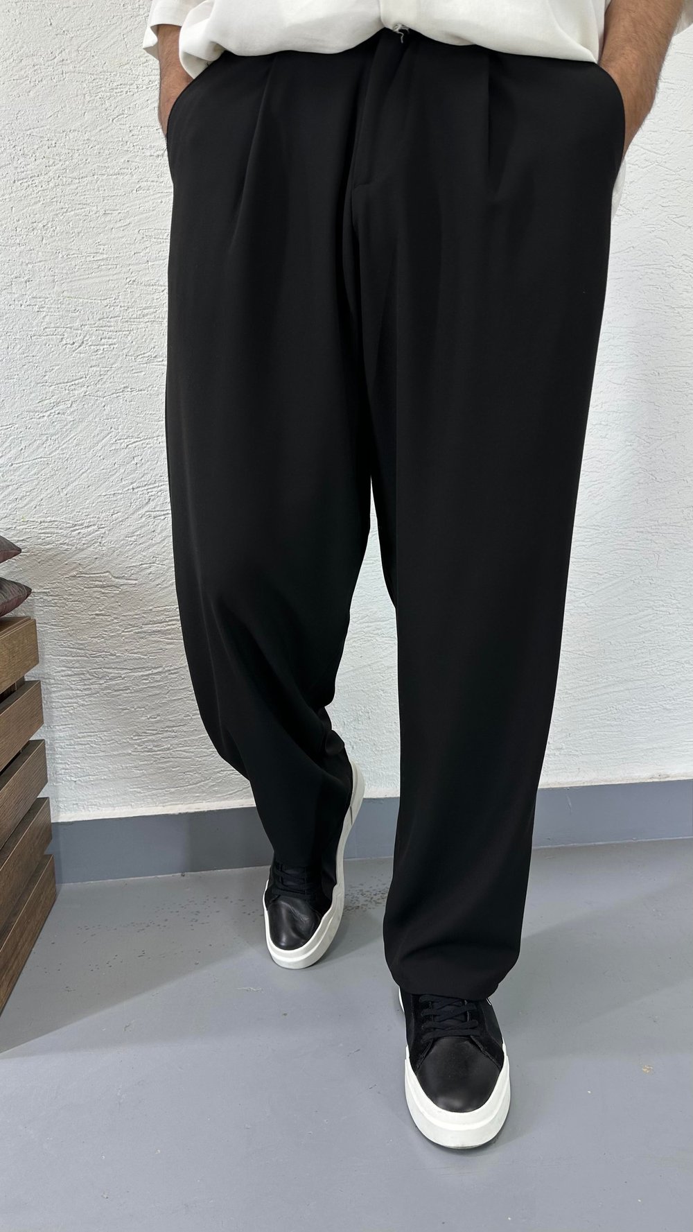 Pileli Bol  Kumaş Pantolon