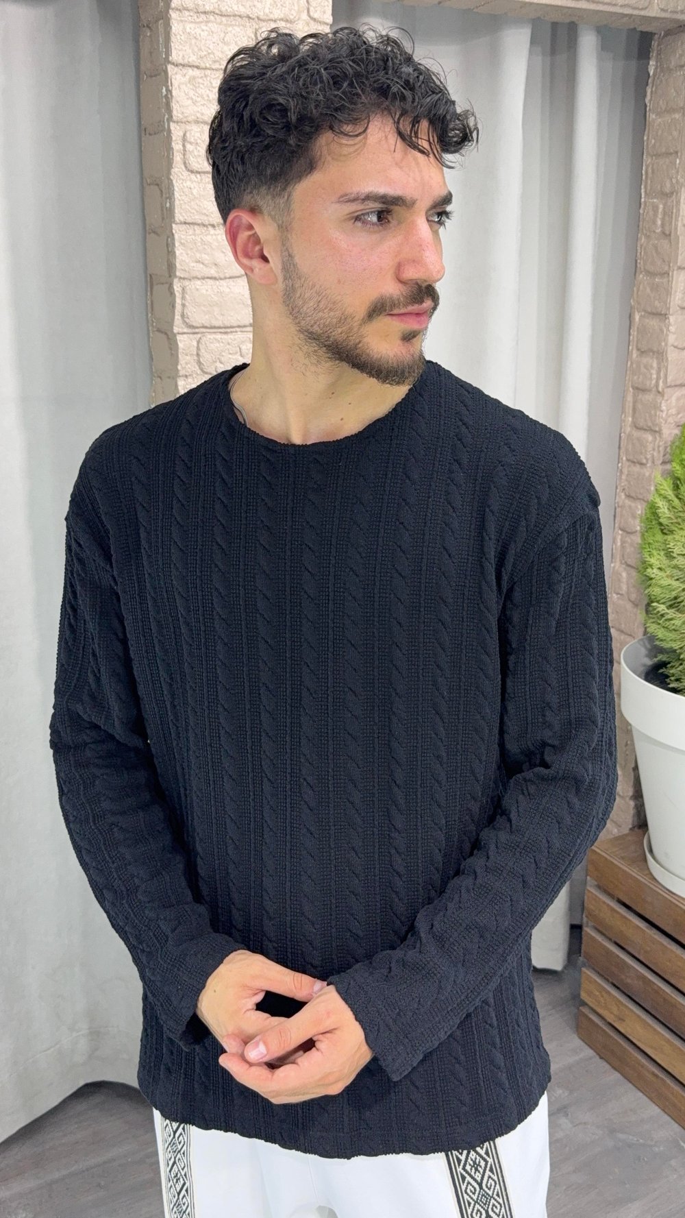Saç Örgülü Açık Yaka Oversize Triko