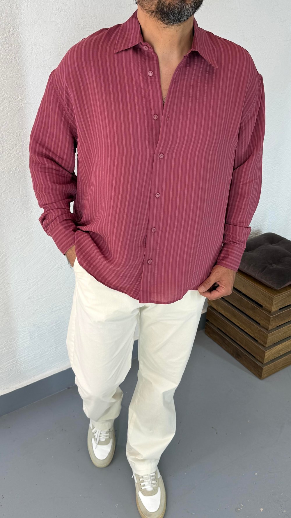 Tensel Çizgi Detay Oversize Gömlek 