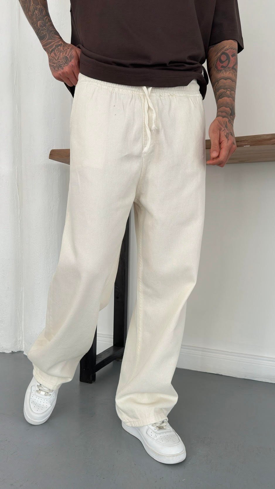 Ultra Baggy Gabardin Kıırk Beyaz Pantolon