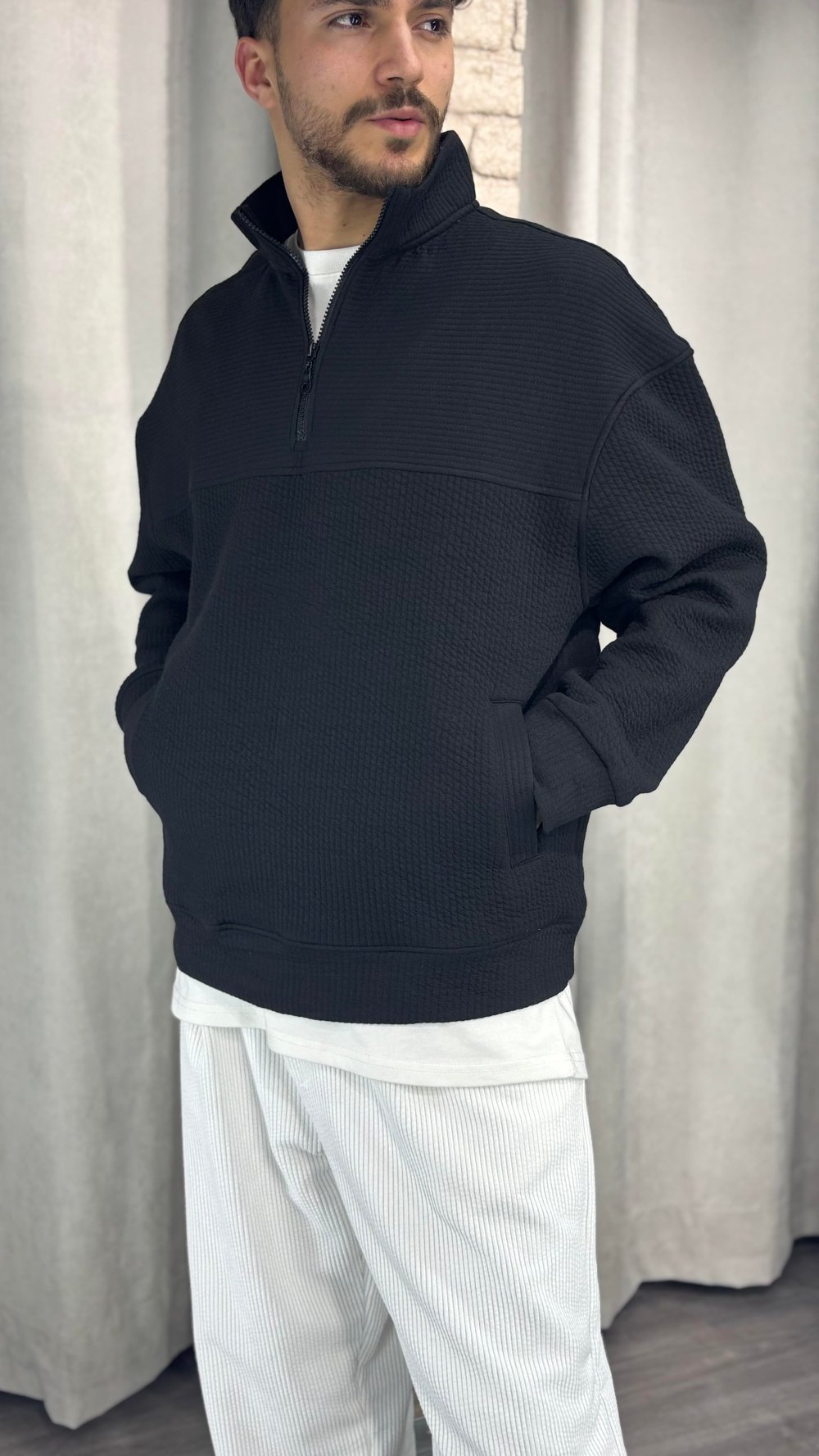 Yarım Fermuarlı Oversize Sweatshirt